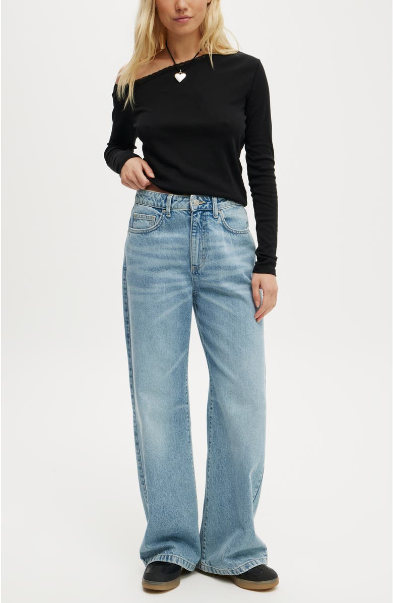 Cotton On Clare Lace Trim Off The Shoulder Long Sleeve, Alternate, color,