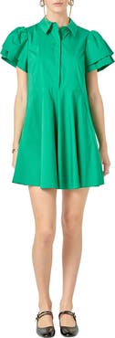 English Factory Ruffle Sleeve Flare Mini Shirtdress