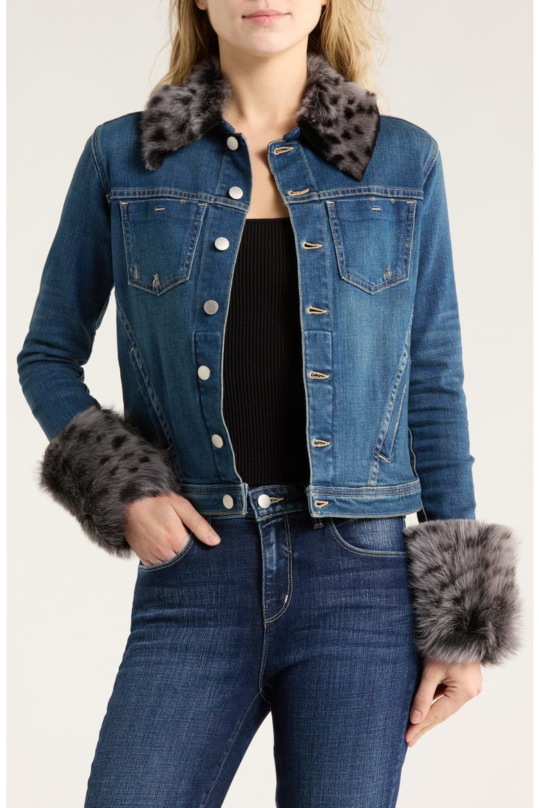 Shea Genuine Shearling Trim Denim Jacket, Main, color, AUTHENTIQUE
