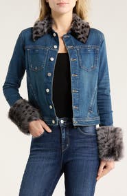L'AGENCE Shea Genuine Shearling Trim Denim Jacket