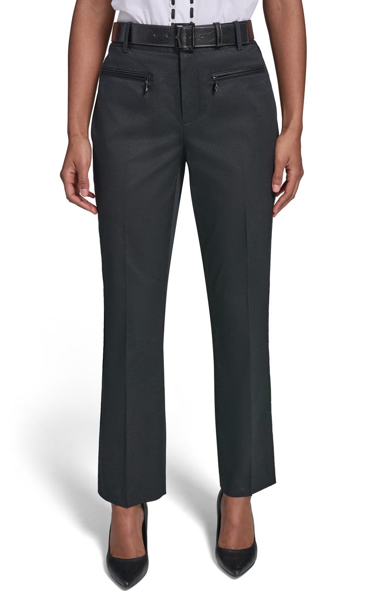 KARL LAGERFELD PARIS Mid Rise Belt Pants, Main, color, 
