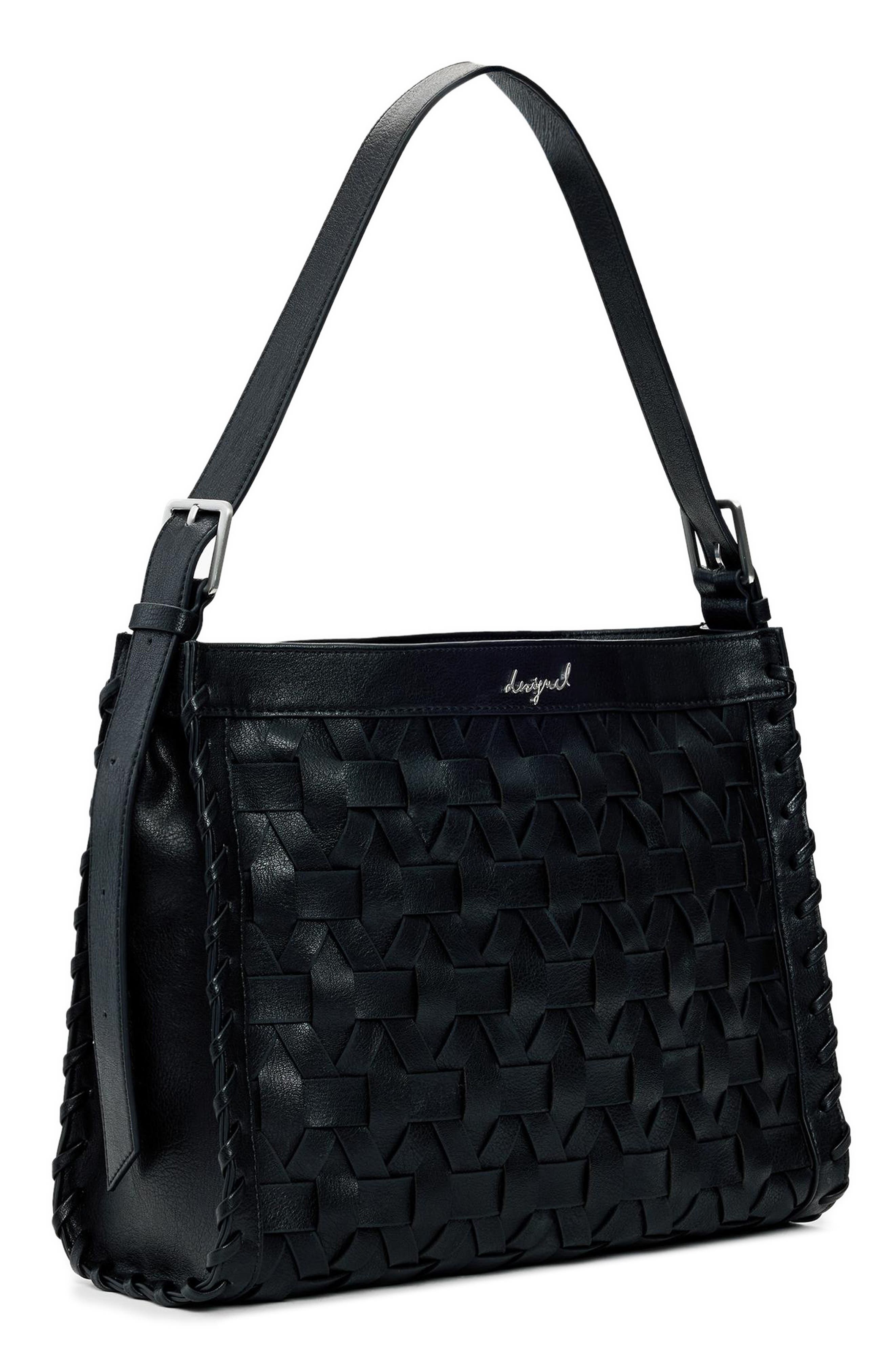 Desigual Woven Faux Leather Shoulder Bag, Alternate, color, Black
