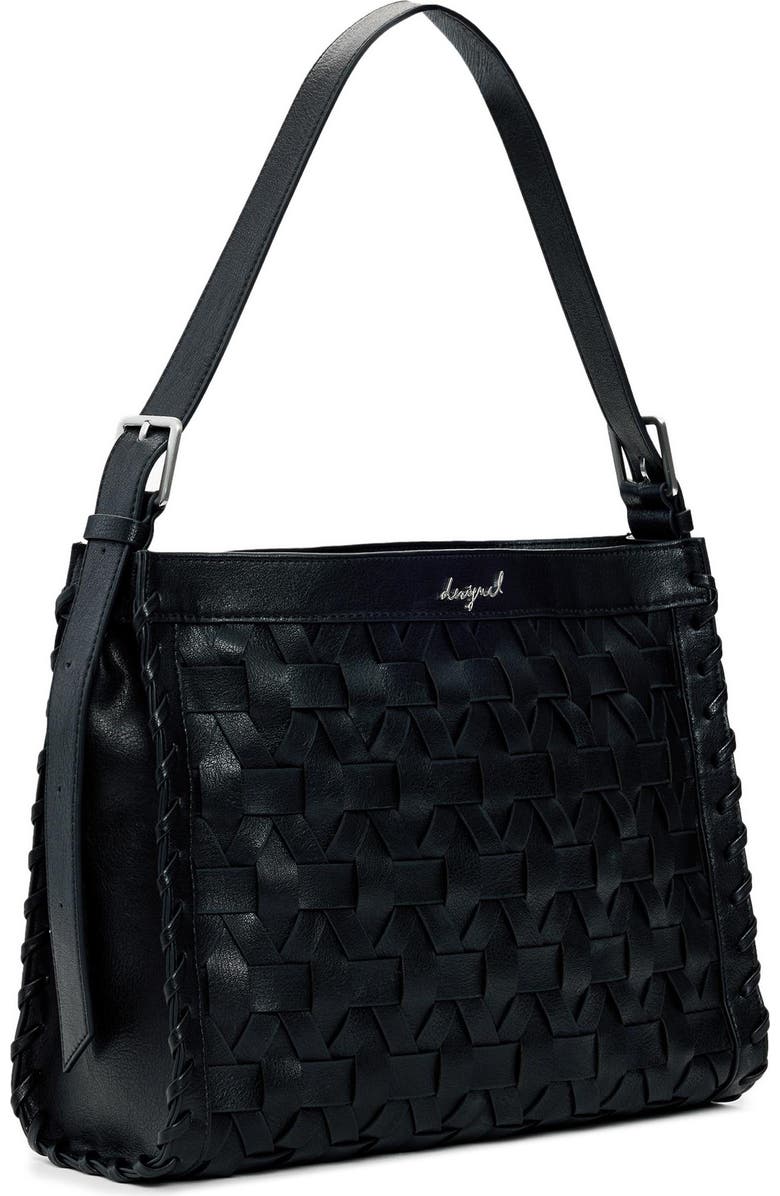 Desigual Woven Faux Leather Shoulder Bag, Alternate, color, Black
