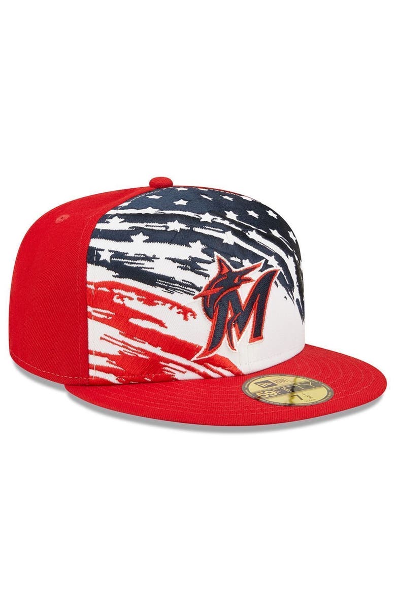 New Era Men's New Era Red Miami Marlins 2022 4th of July On-Field 59FIFTY Fitted Hat, Alternate, color, 
