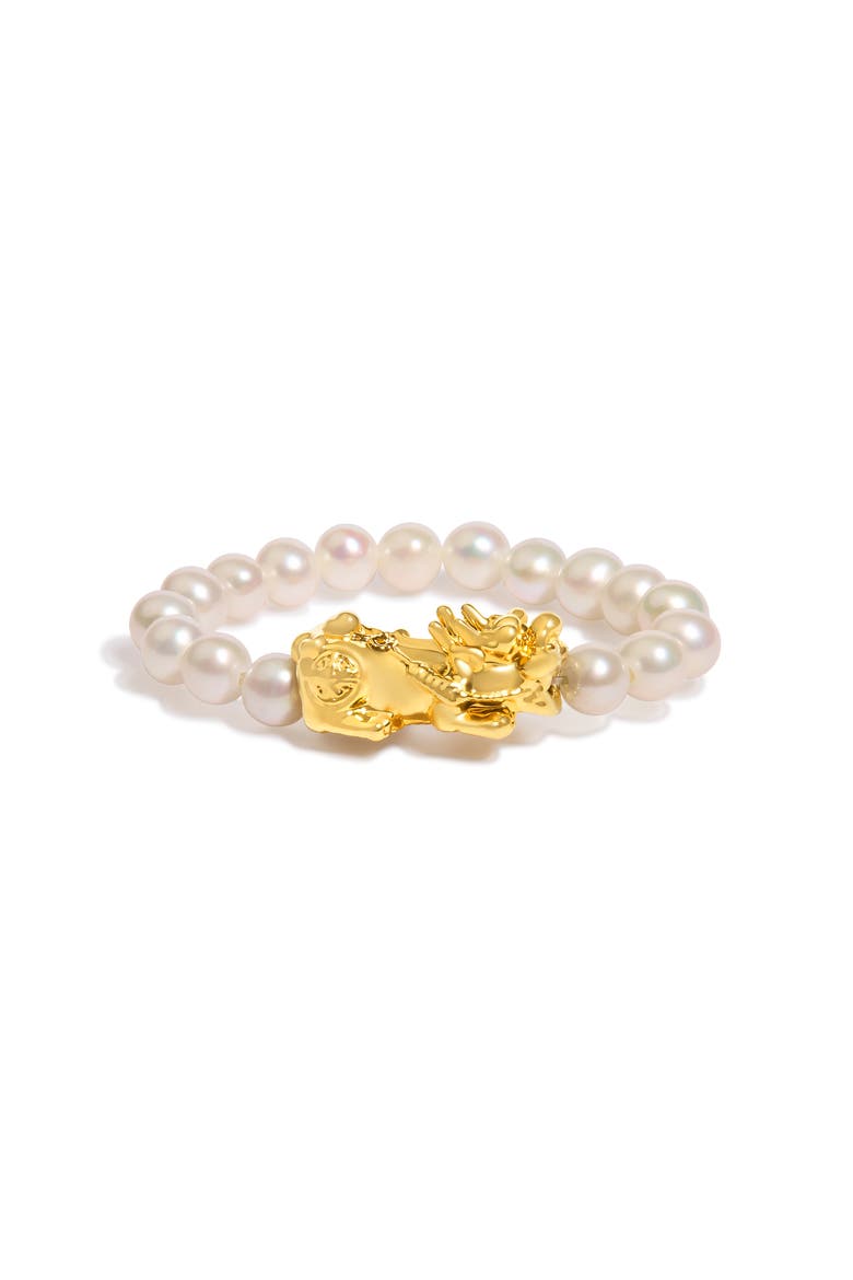 18K Yellow Gold Freshwater Pearl Dragon Charm Adjustable Ring Band, Alternate, color, Yellow Gold