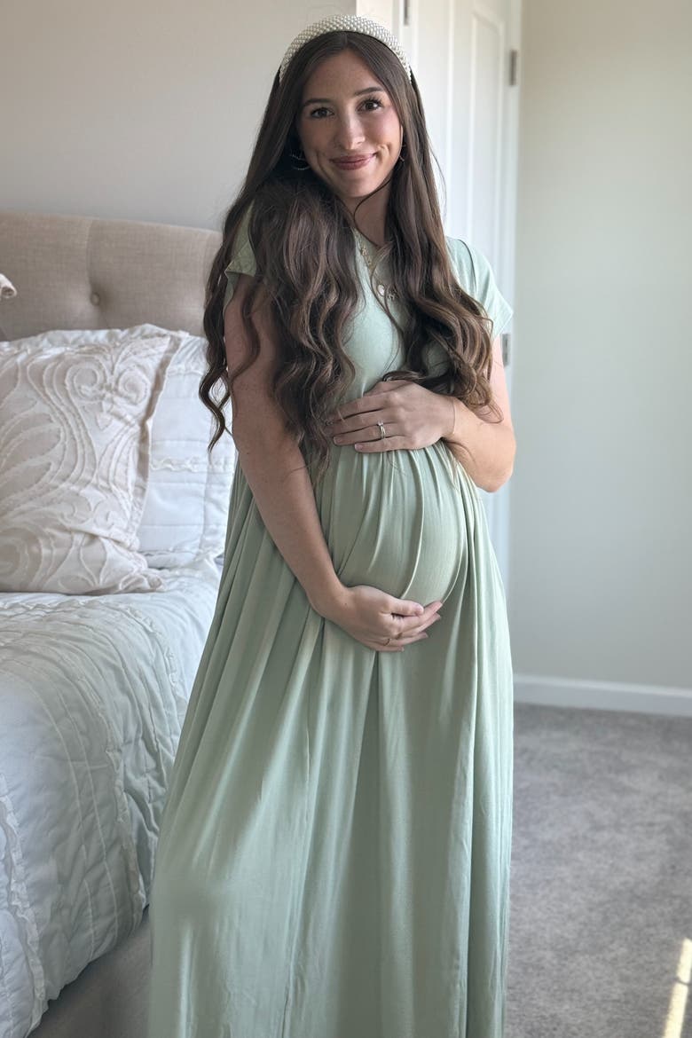 Ruffle Trim Maxi Dress, Alternate, color, Light Olive