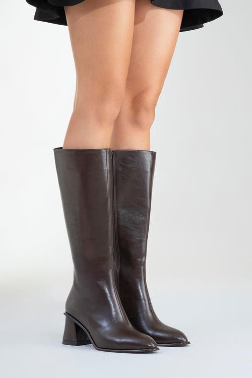 Prologue Shoes Paradis Block Heel Knee High Boot In Brown