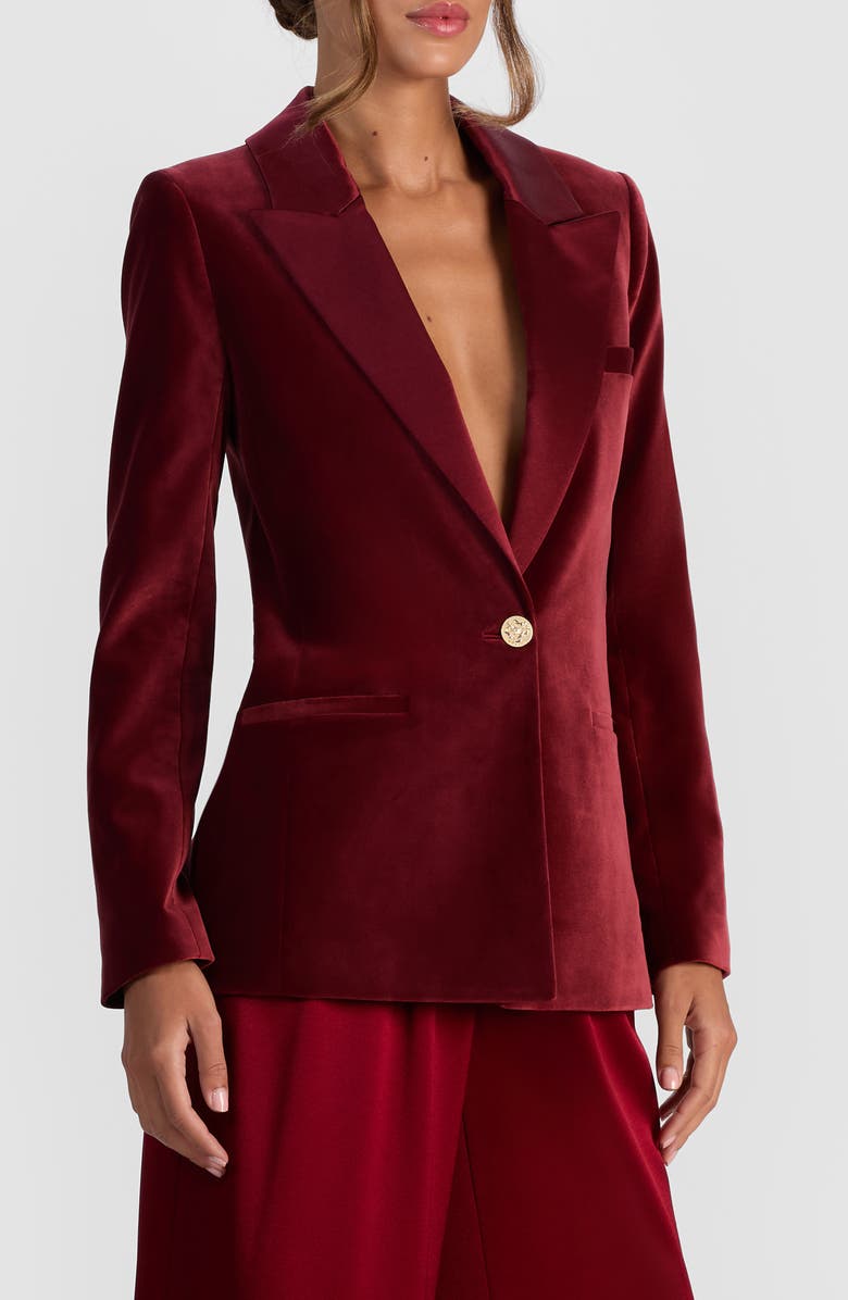 Alice + Olivia Silas Velvet Blazer, Alternate, color, Oxblood