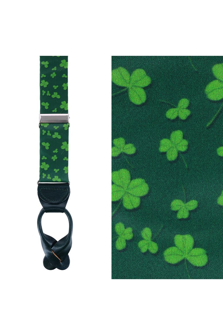 Green Shamrock Silk Button End Brace, Main, color, Green