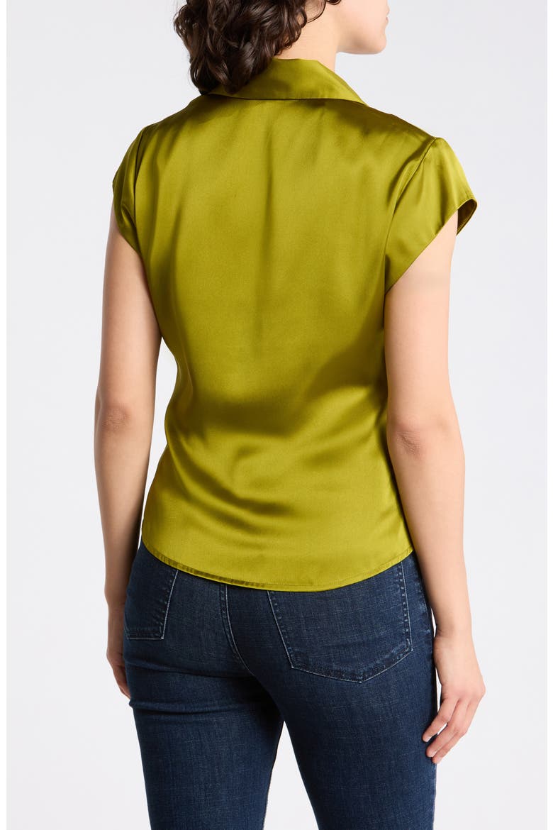 Ruched Satin Button-Front Cap Sleeve Blouse, Alternate, color, GOLDEN CYPRESS