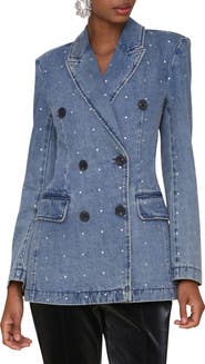 Avec Les Filles Double Breasted Denim Blazer
