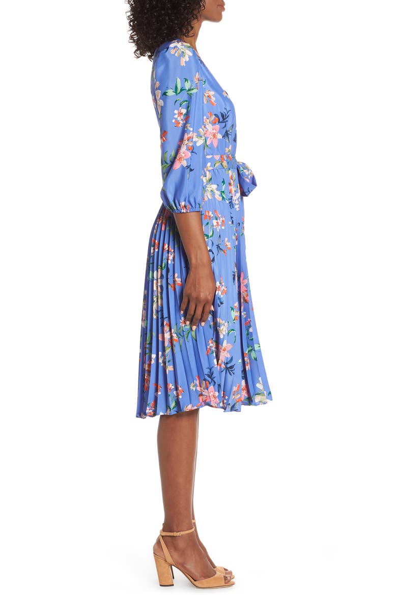 Pleated Faux Wrap Dress, Alternate, color, BLUE