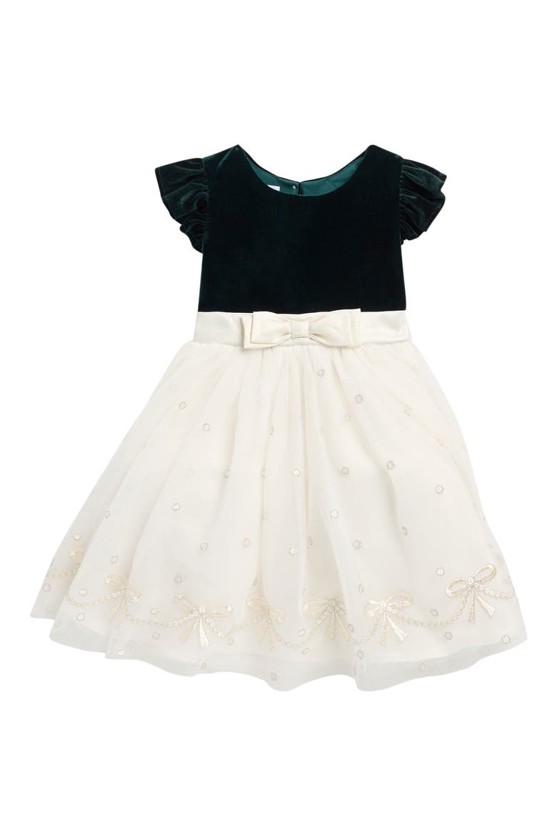 Kids' Stretch Velvet Party Dress, Main, color, HUNTER GREEN
