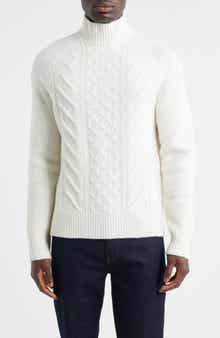 BOSS Hector Cable Virgin Wool & Silk Mock Neck Sweater