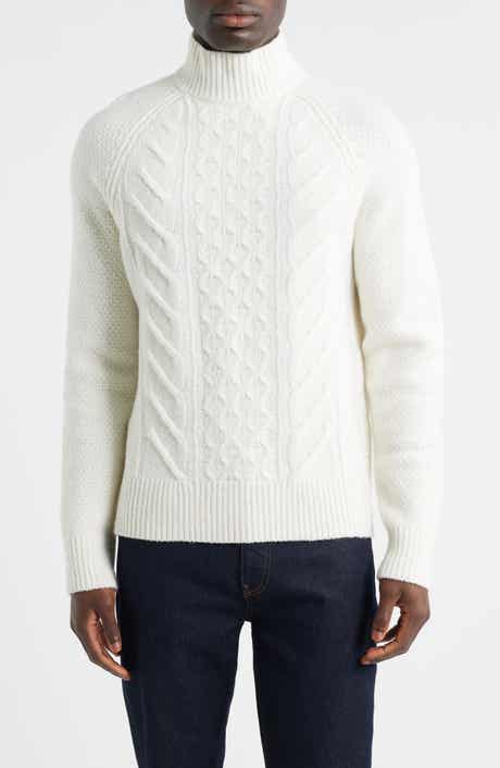 BOSS Hector Cable Virgin Wool & Silk Mock Neck Sweater