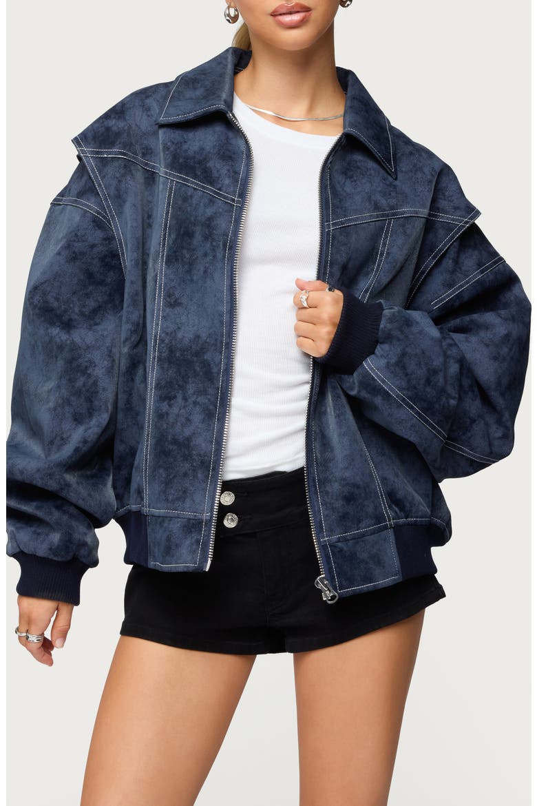 Ownley Oversize Faux Suede Jacket, Main, color, NAVY