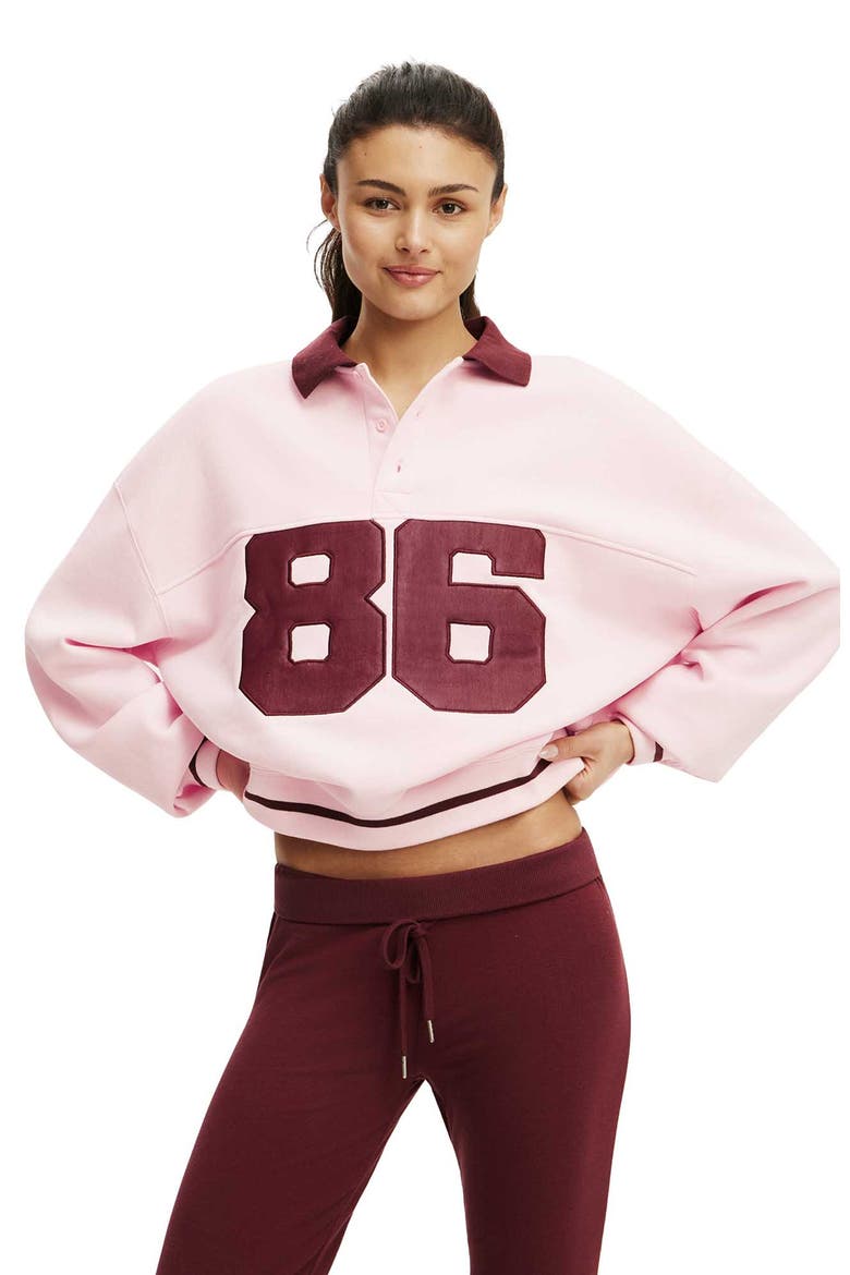 Women's Active Plush Oversized Rugby Sweatshirt, Main, color, Cherry Dream