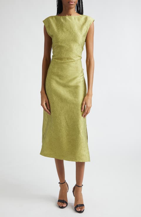 Bow Crinkled Silk Midi Dress
