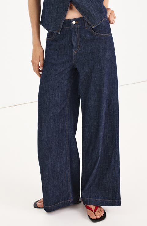 Wide Leg Rinse Wash Jeans