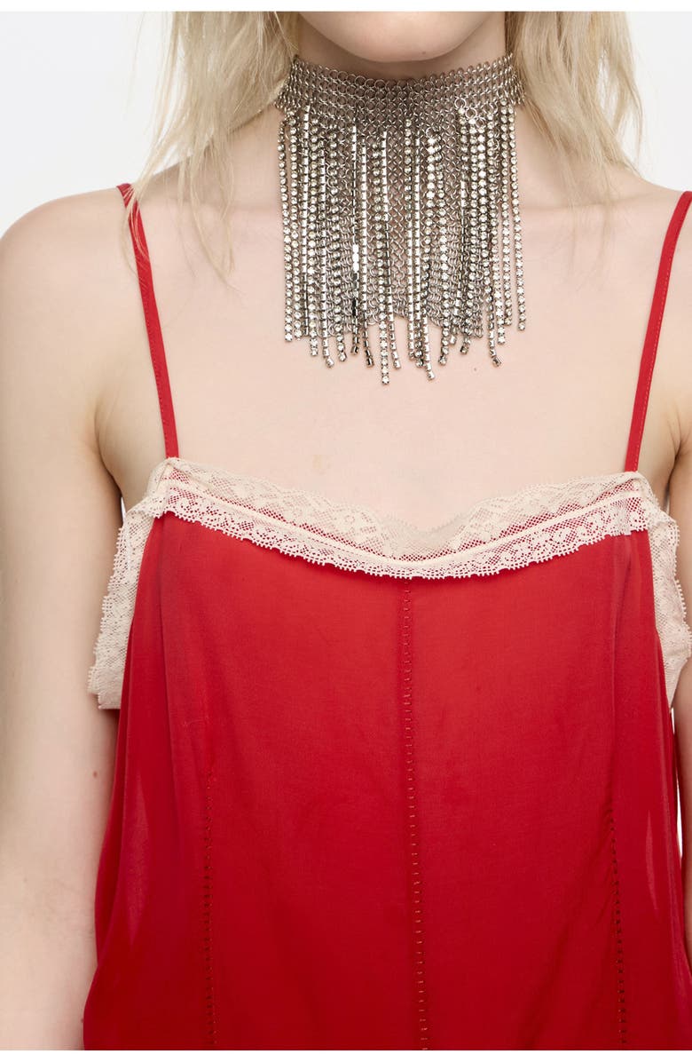 Bimba y Lola Dress With Contrast Lace Straps, Alternate, color, Red