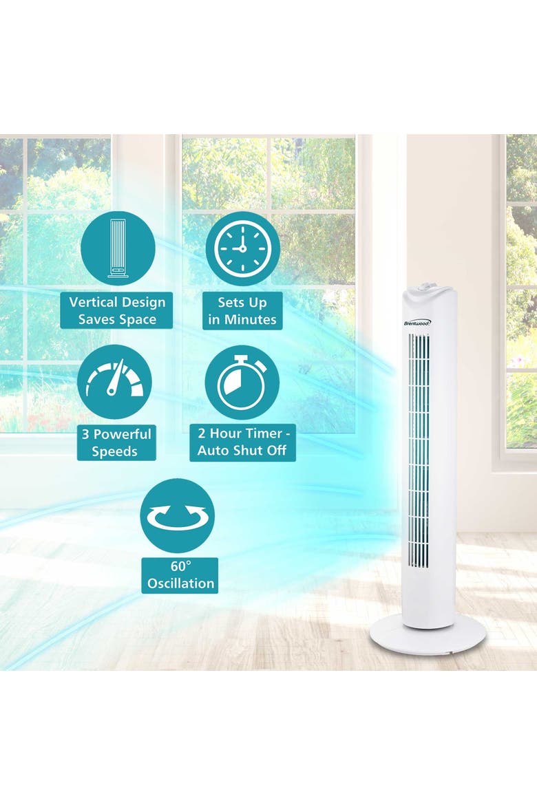32 Inch 3 Speed Oscillating Portable Tower Fan in White, Alternate, color, White