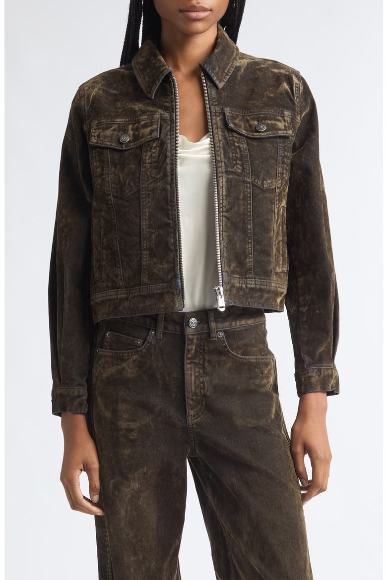 Nicole Flocked Denim Jacket, Main, color, DARK OLIVE