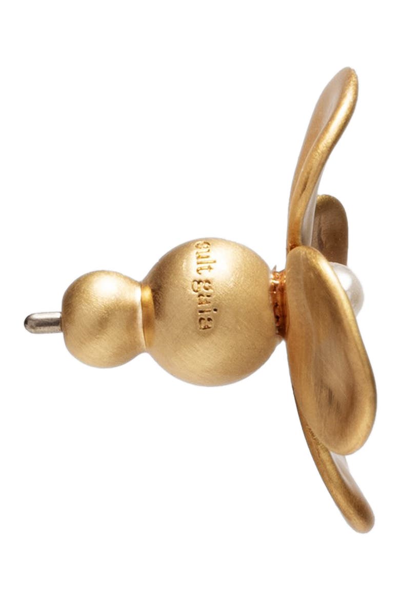 Lucky Mini Imitation Pearl Stud Earrings, Alternate, color, BRUSHED BRASS