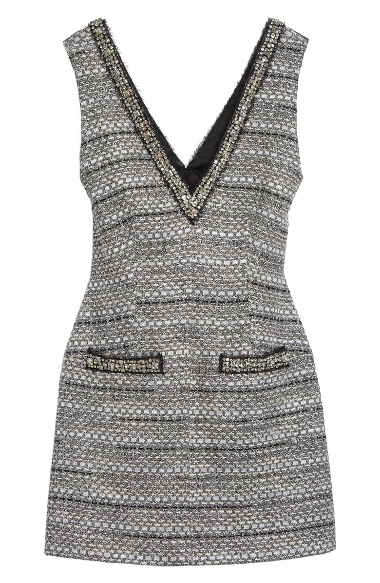 Veronica Beard Odele Rhinestone Detail Cotton Blend Tweed Dress, Alternate, color, Silver