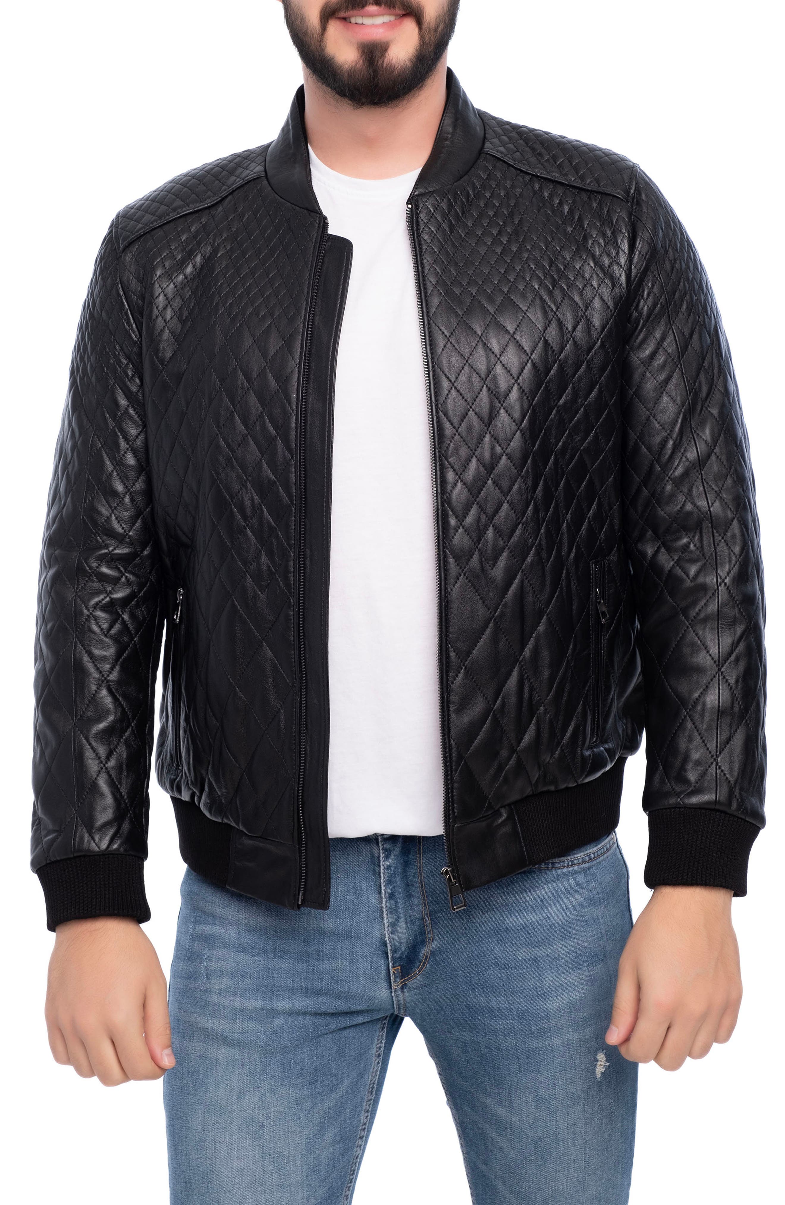 VELLAPAIS Quilted Leather Bomber Jacket