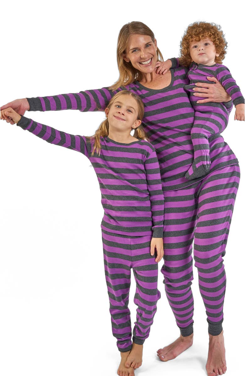 Leveret Kids Two-Piece Striped Cotton Matching Family Pajamas, Alternate, color, Purple & Dark Gray
