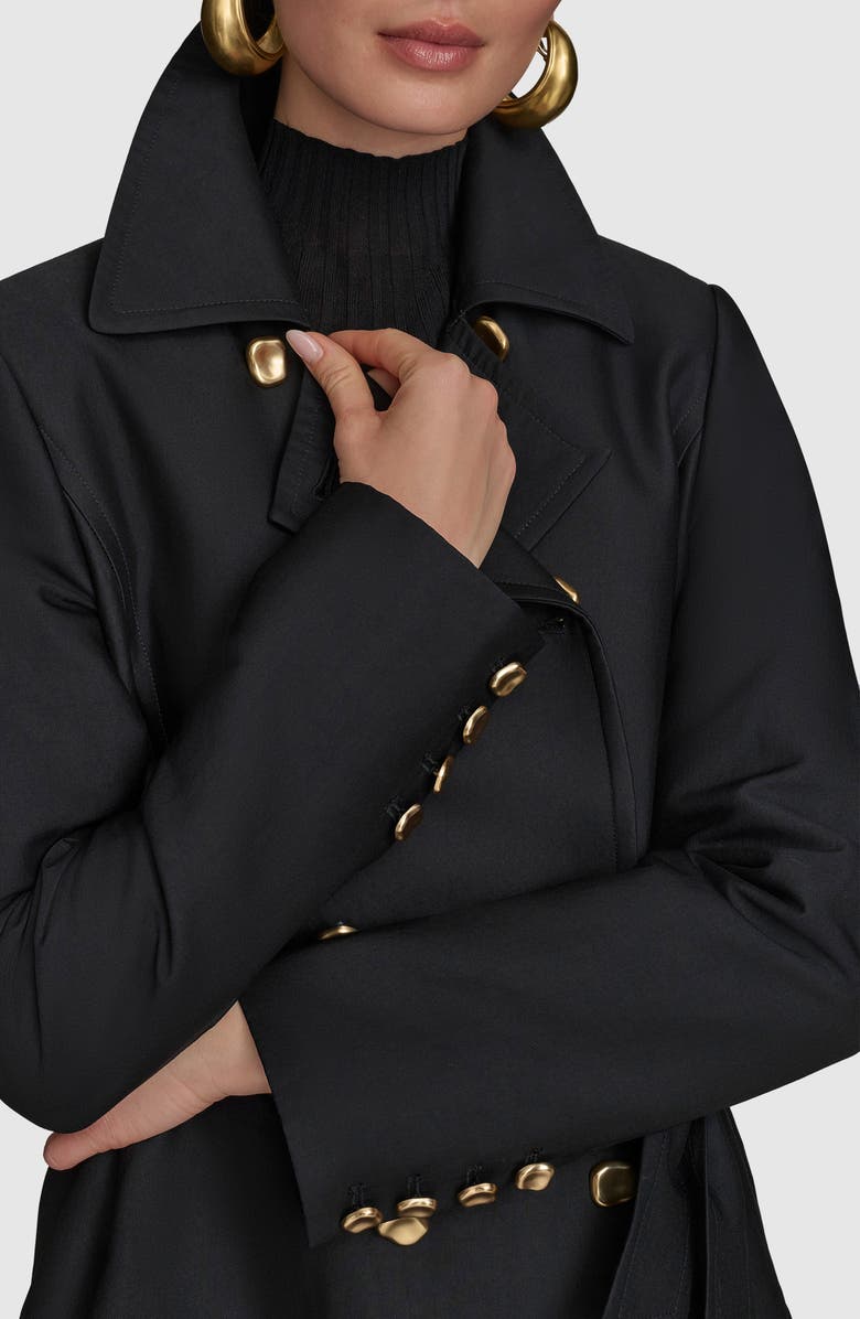 Donna Karan New York Water Resistant Skirted Cotton Blend Trench Coat, Alternate, color, Black