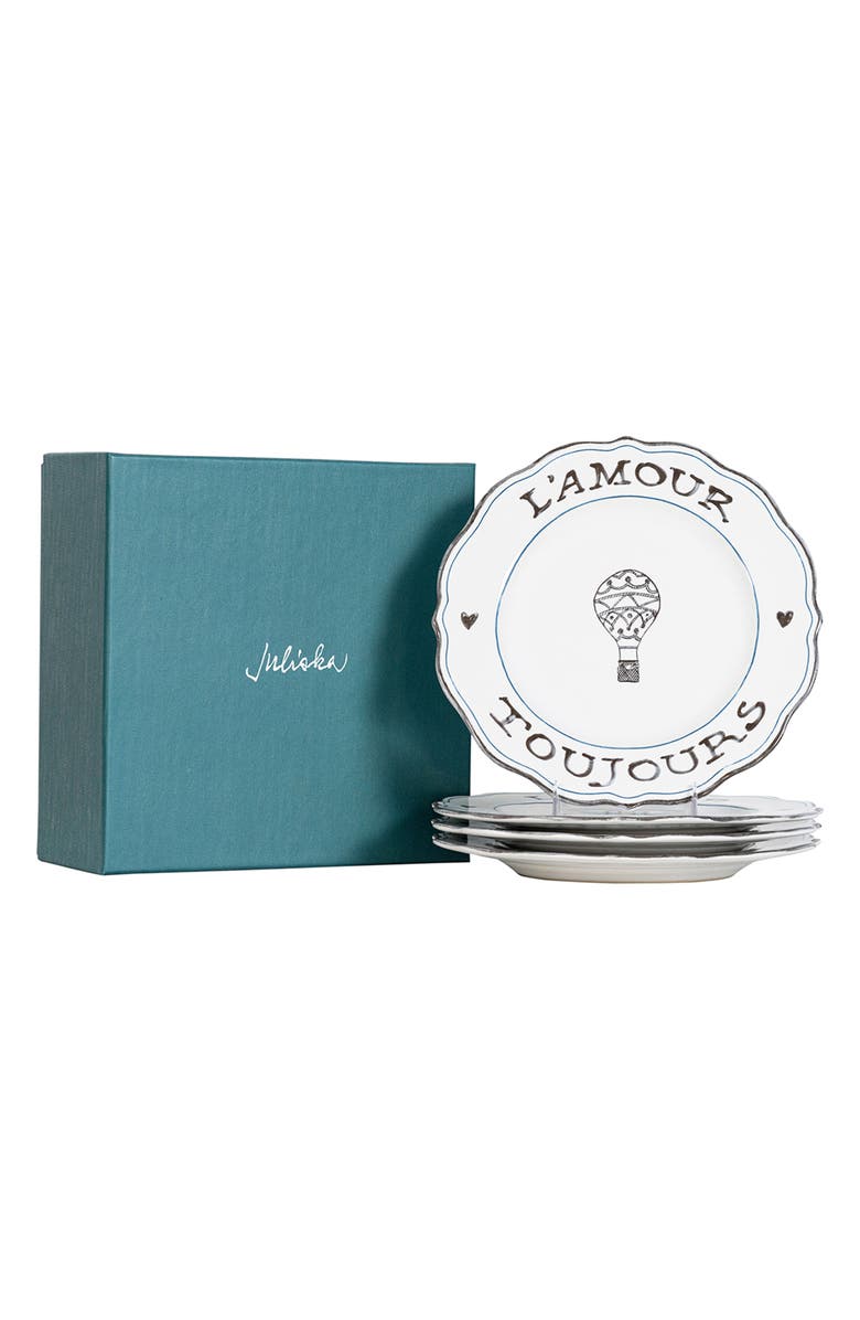 Juliska Set of 4 L'Amour Toujours Dessert/Salad Plates, Alternate, color, Whitewash Black