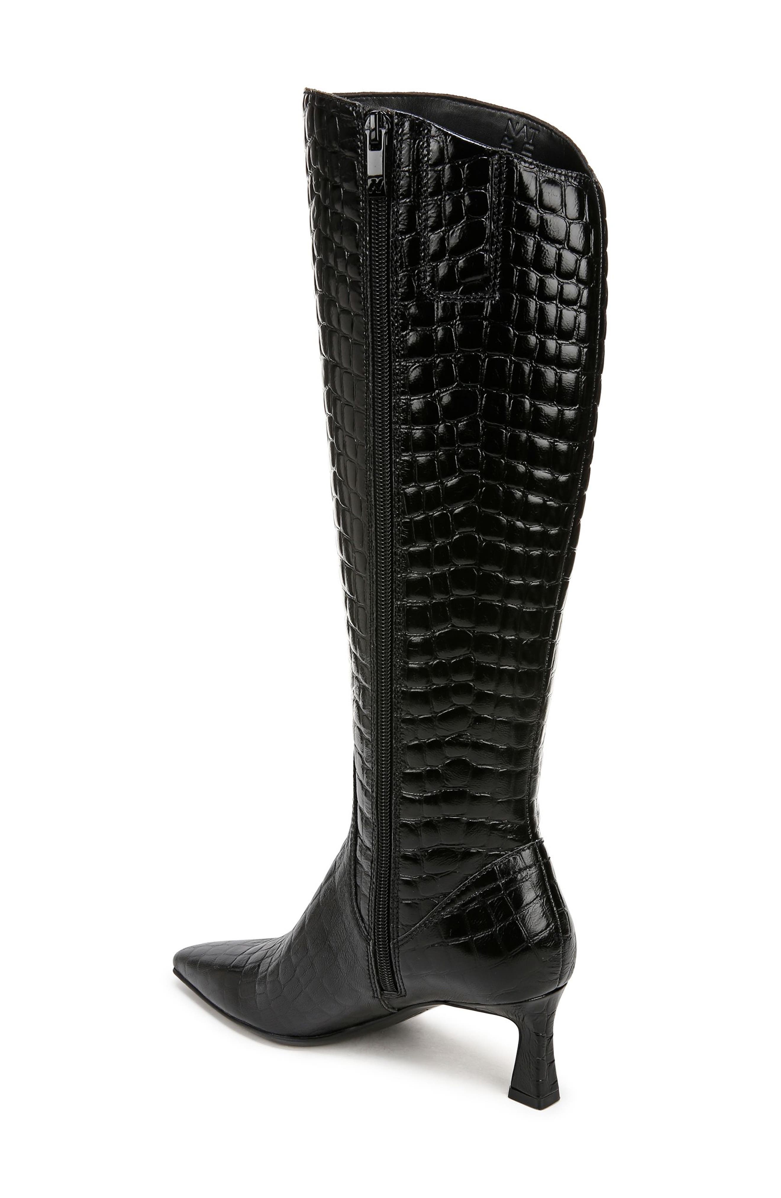Naturalizer Deesha Pointed Toe Knee High Kitten Heel Boot, Alternate, color, Black