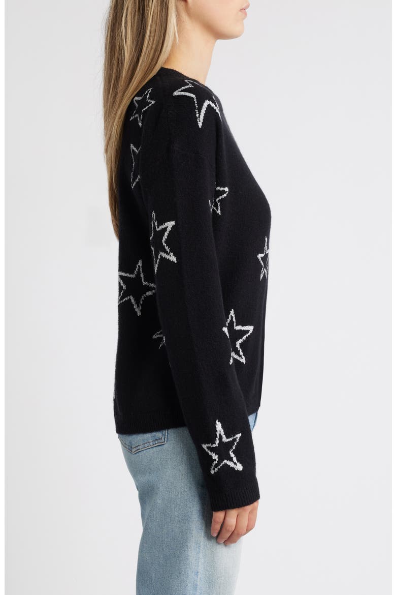 Star Jacquard Sweater, Alternate, color, BLACK- SILVER SKETCHED STAR