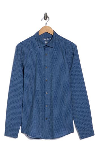 Perry Ellis Slim Fit Geometric Grid Motion Dress Shirt In Blue