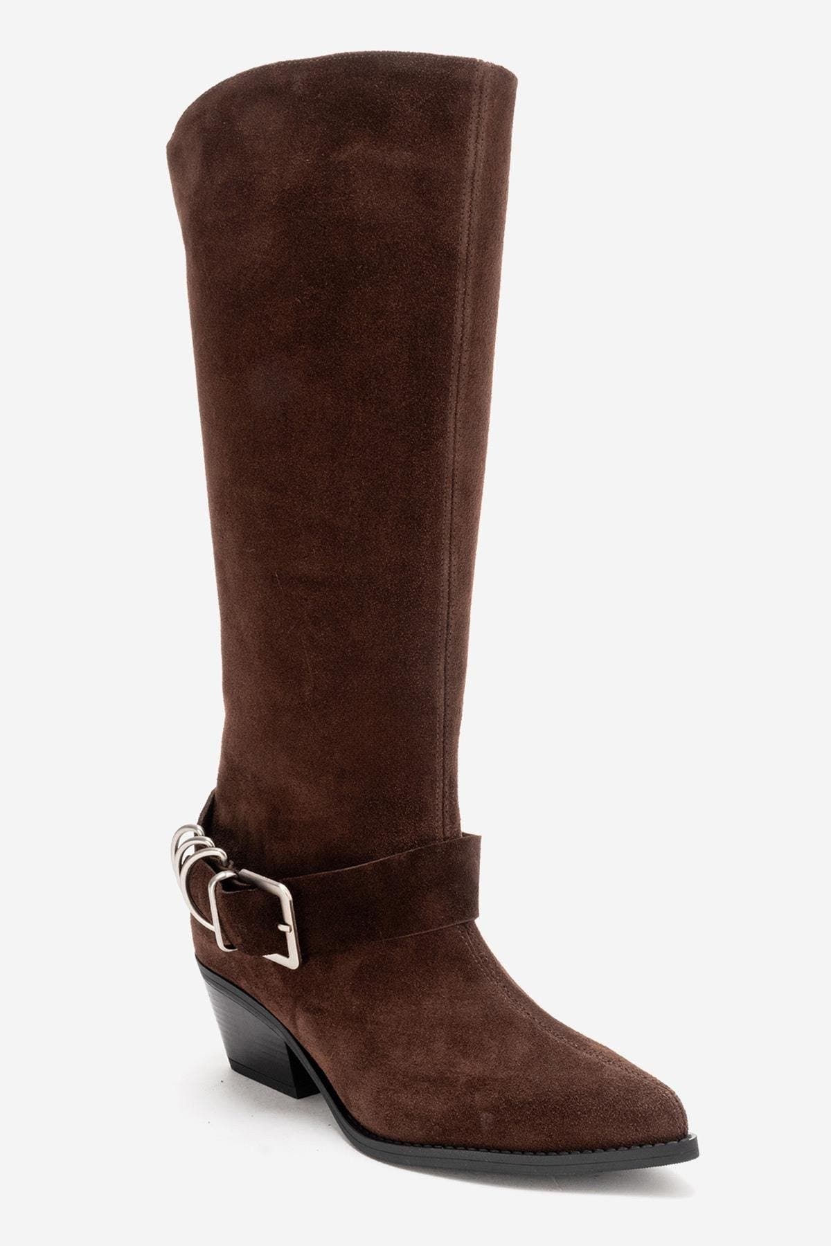 Forever & Always Shoes Helios Leather Block Heel Knee High Western Boot ...