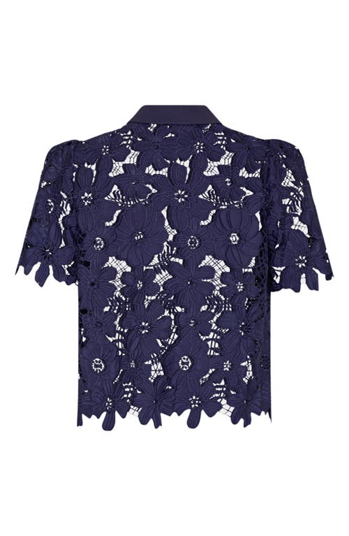 Milly Addison Roja Lace Short Sleeve Top In Navy