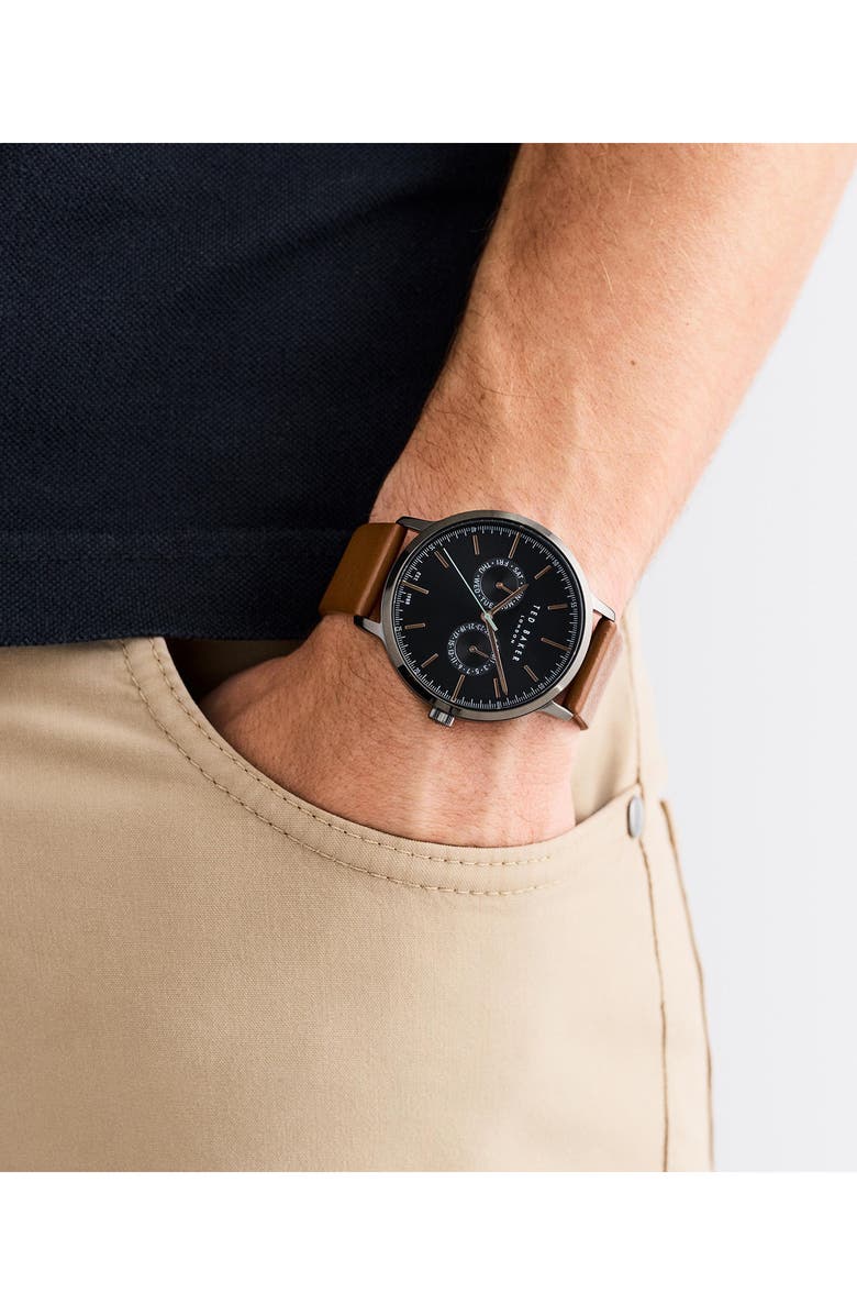 Ted Baker Haarvin Leather Strap Watch, 42mm, Alternate, color, Brown