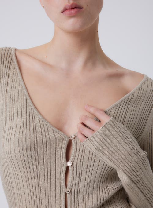 Majestic Filatures Organic Cotton Metallic Rib Knit V-neck Cardigan
