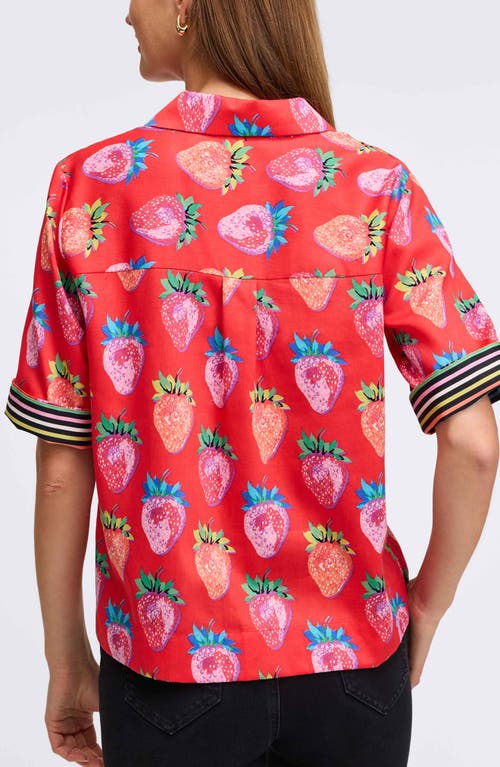 FOXCROFT FOXCROFT QUINN STRAWBERRY PRINT ELBOW SLEEVE COTTON BUTTON-UP SHIRT