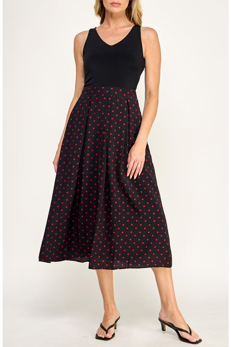 Mixed Media Midi Dress, Main, color, BLACK/ RED