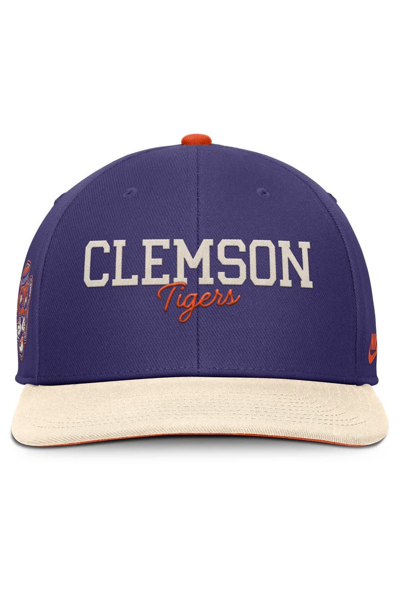 Men's Nike Purple/Cream Clemson Tigers Pro Legacy Script Snapback Hat, Alternate, color, Purple