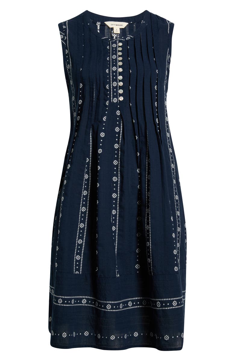 Lucky Brand Sleeveless Embroidered Pintuck Dress, Main, color, Ombre Blue