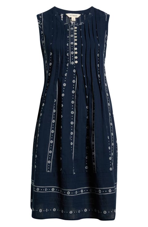 Sleeveless Embroidered Pintuck Dress