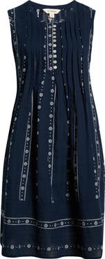 Lucky Brand Sleeveless Embroidered Pintuck Dress