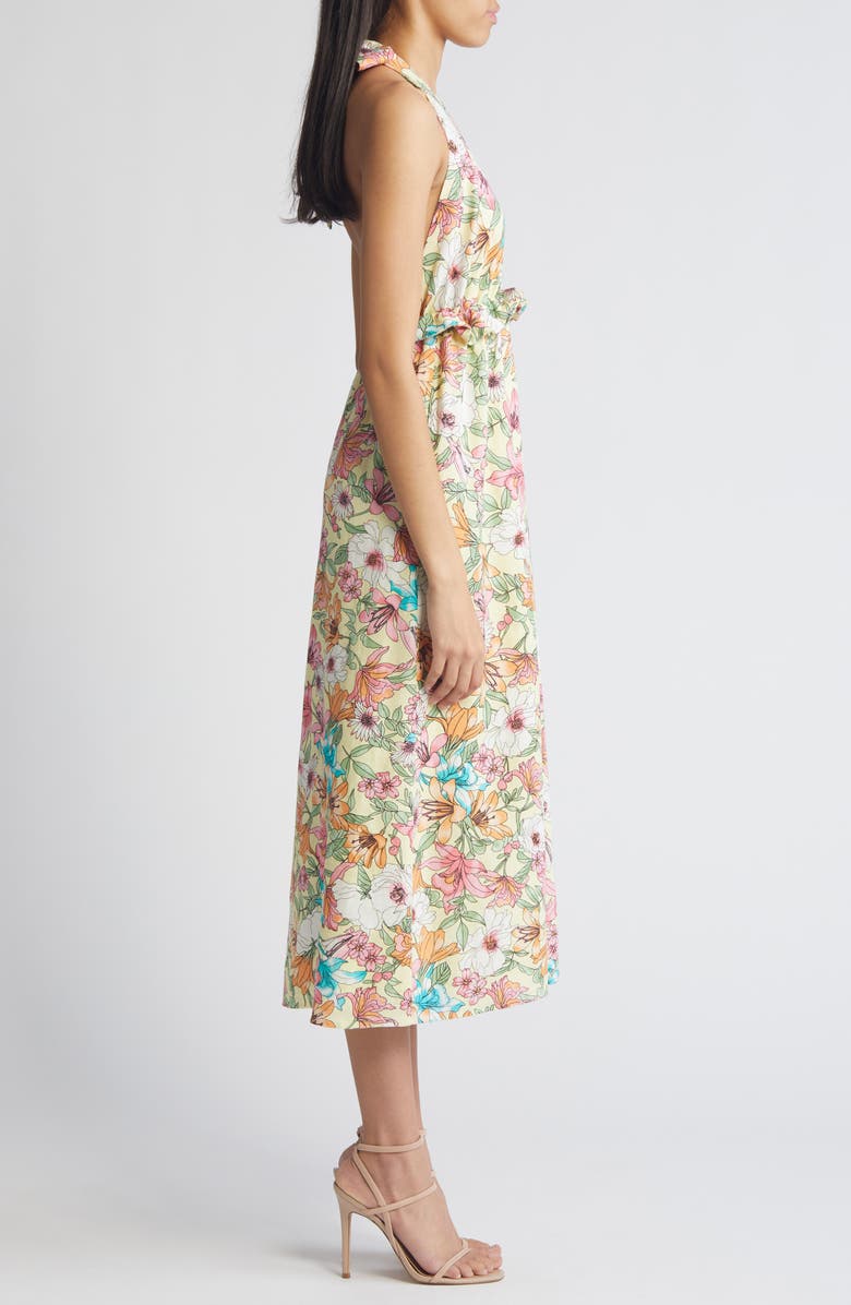 Charles Henry Floral Halter Linen Blend Midi Dress, Alternate, color, 