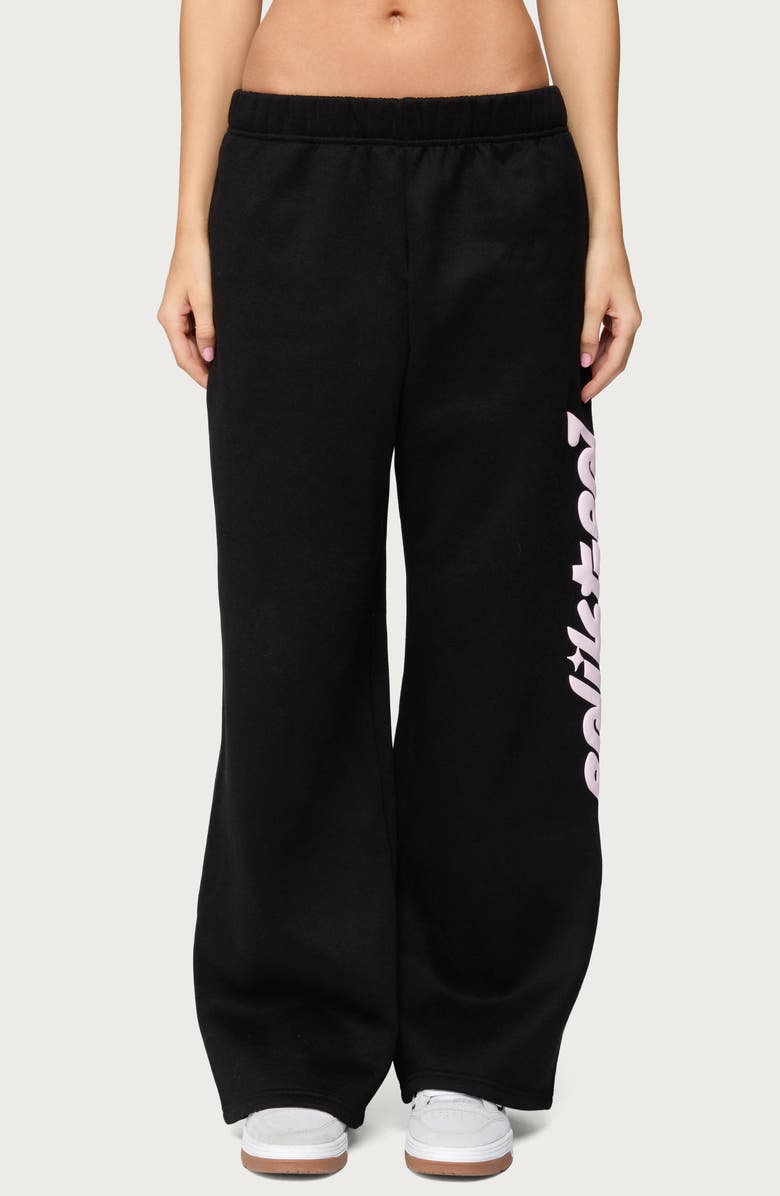 EDIKTED Star Logo Wide Leg Sweatpants, Main, color, Black