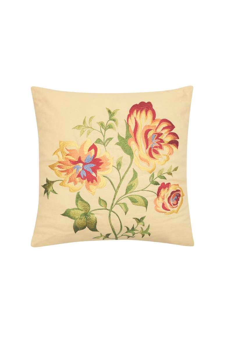 Priscilla Yellow Floral Embroidered Pillow, 16" x 16", Main, color, Yellow