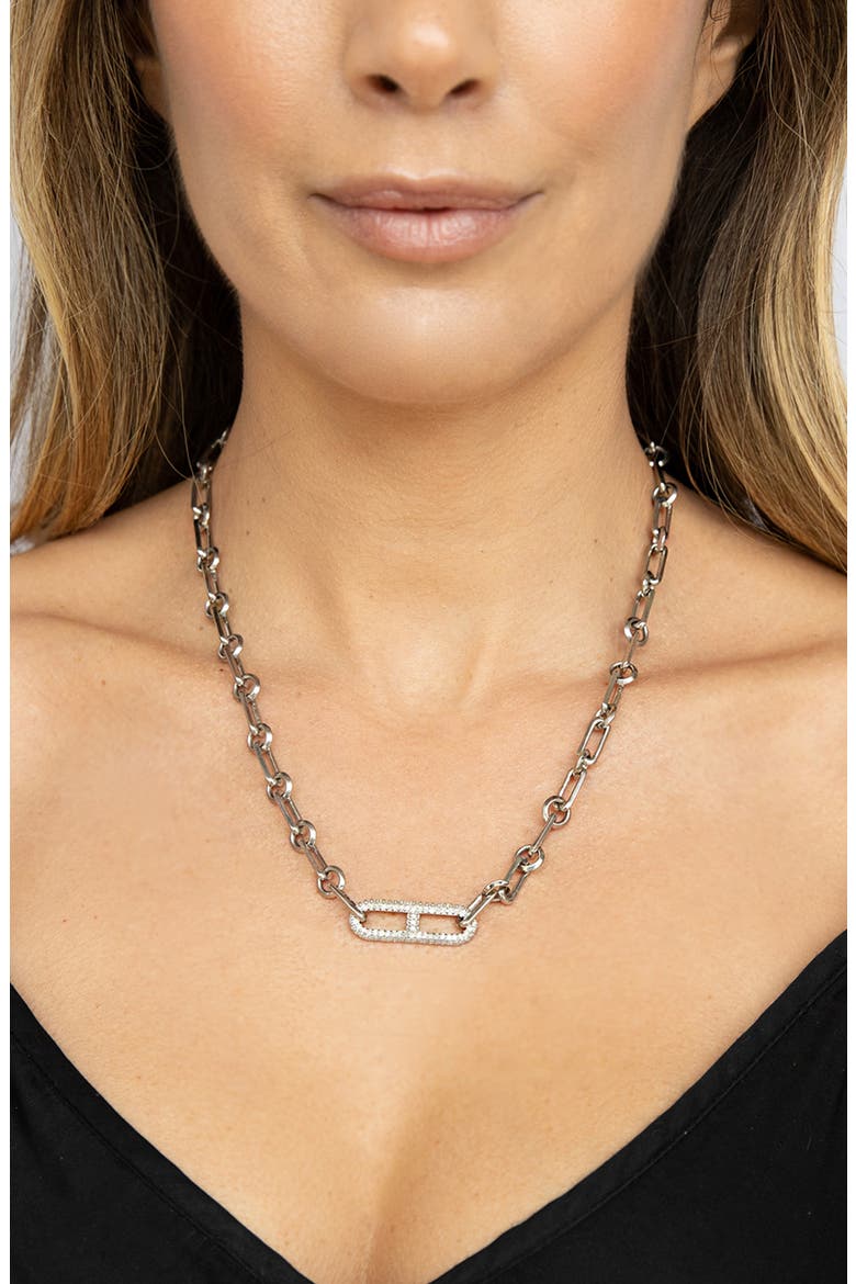 Diamond H Link On Soho Chain, Alternate, color, Sterling Silver