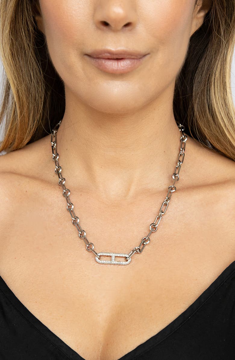 Sheryl Lowe Diamond H Link On Soho Chain, Alternate, color, Sterling Silver